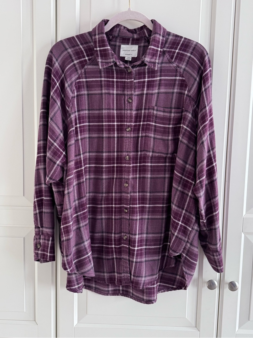 American Eagle Outfitters Purple Plaid Flannel Shirt - Men's Button-Up